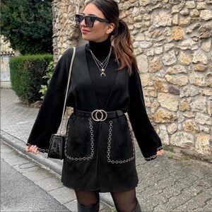 Zara Knit Coat with Gold Tone Chain Details size M